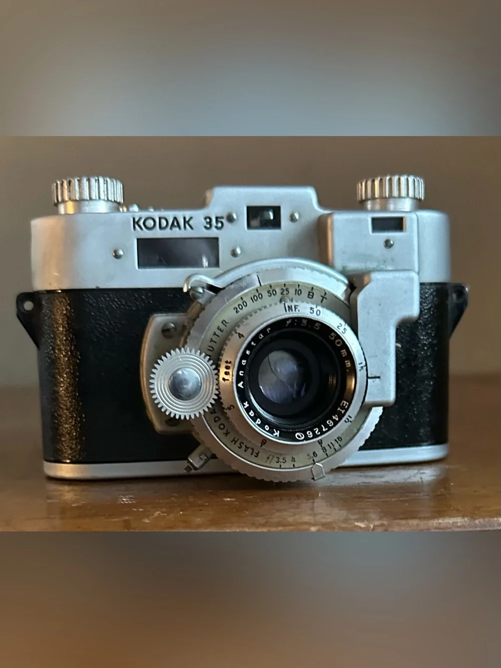 1949 Kodak 35 Rangefinder Camera w/ 50mm Angstar Lens & Leather Field Case